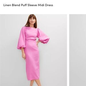 Pink Puff Sleeve Midi Dress